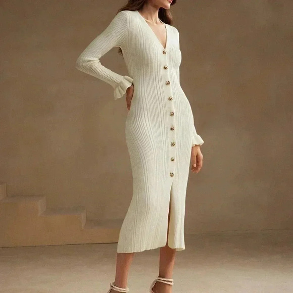 Apricot Elegant Women's Fitted Sweater Dress - Picture 7 of 7